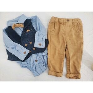 Little Lads Infant 3 Piece Set Outfit Shirt/ Vest Tie And Pants Size 3/6 Months